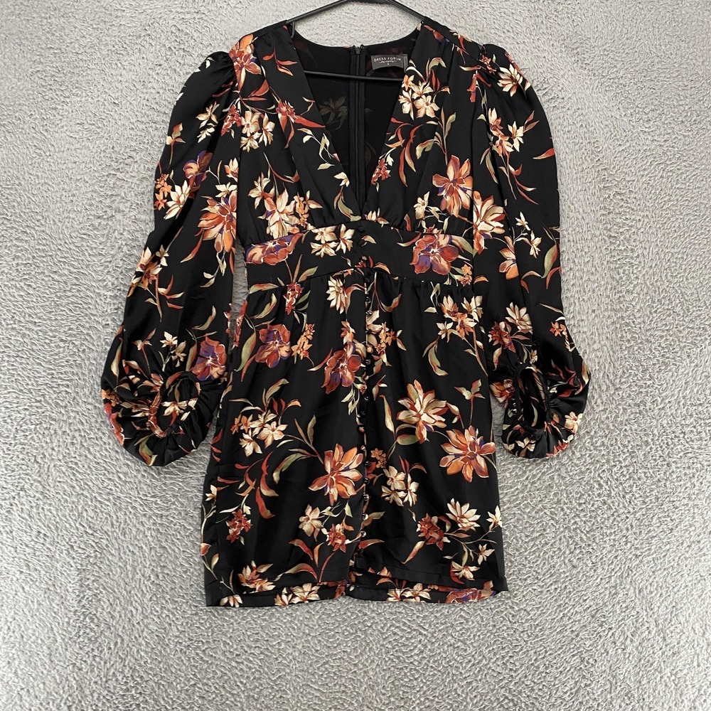Dress Forum Mini Dress Womens Small Black Dark Floral Balloon Sleeve Babydoll